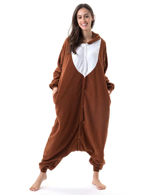 Load image into Gallery viewer, Beauty Shine Unisex Adult Onesie One Piece Pajamas Cosplay Cartoon Costume Halloween Christmas Sleepwear Jumpsuit Homewear Large Coffee Reindeer
