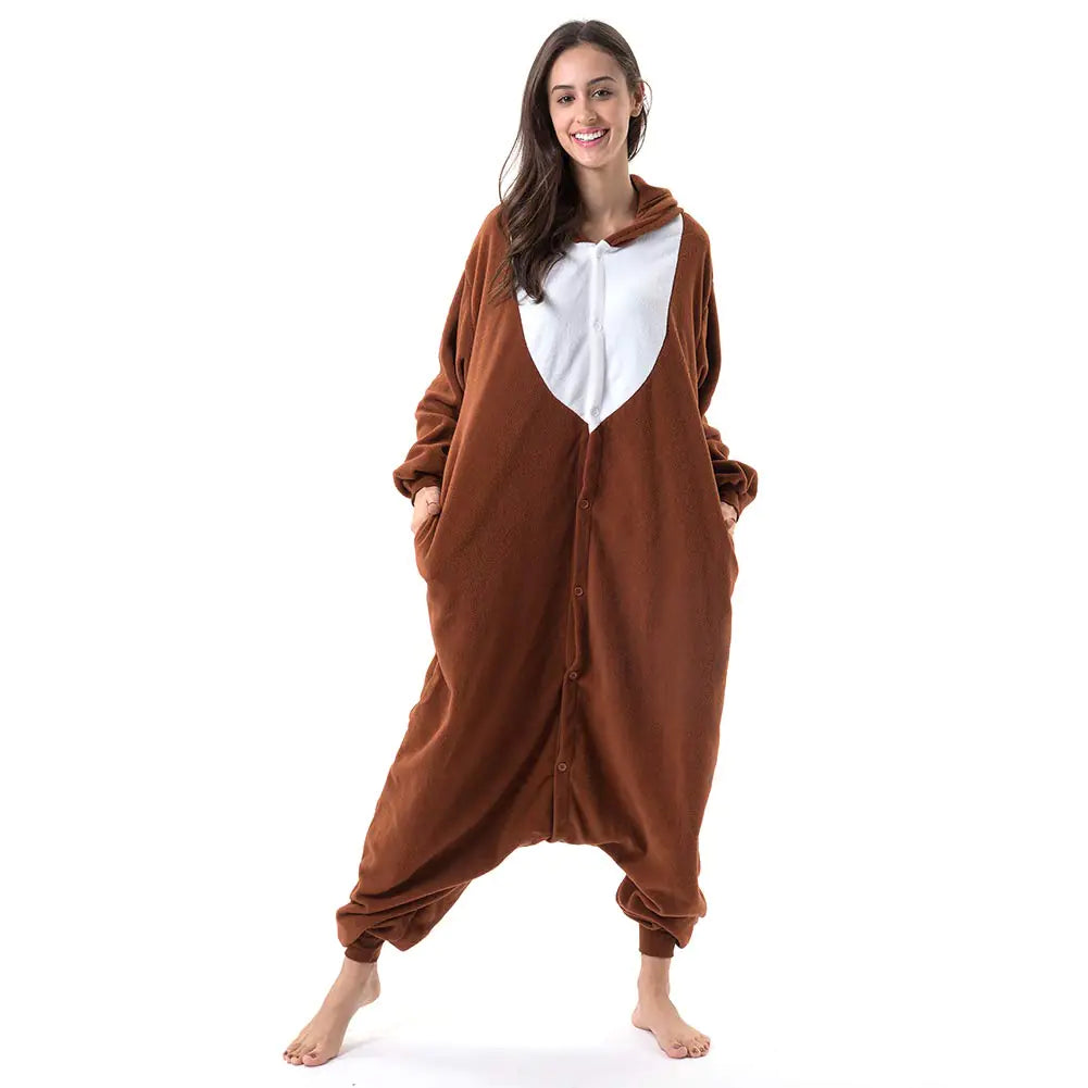 Beauty Shine Unisex Adult Onesie One Piece Pajamas Cosplay Cartoon Costume Halloween Christmas Sleepwear Jumpsuit Homewear Large Coffee Reindeer