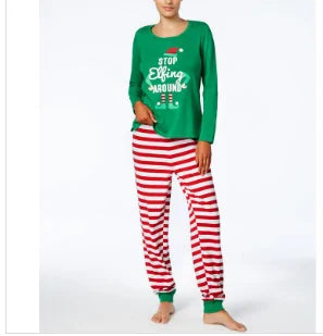 Christmas Pajamas Sets Striped Cartoon Print