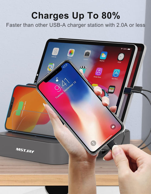 Load image into Gallery viewer, Charging Station for Multiple Devices,  5 Port Multi USB Charger Station with Power Switch Designed for Iphone Ipad Cell Phone Tablets (Gray, 7 Mixed Short Cables Included)
