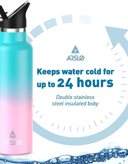 Load image into Gallery viewer, Stainless Steel Double Wall Water Bottle, Vacuum Insulated Bottle with Straw Lid, Insulated Water Bottle Keeps Water Cold for 24 Hours, Hot for 12 Hours, Hiking, Sports
