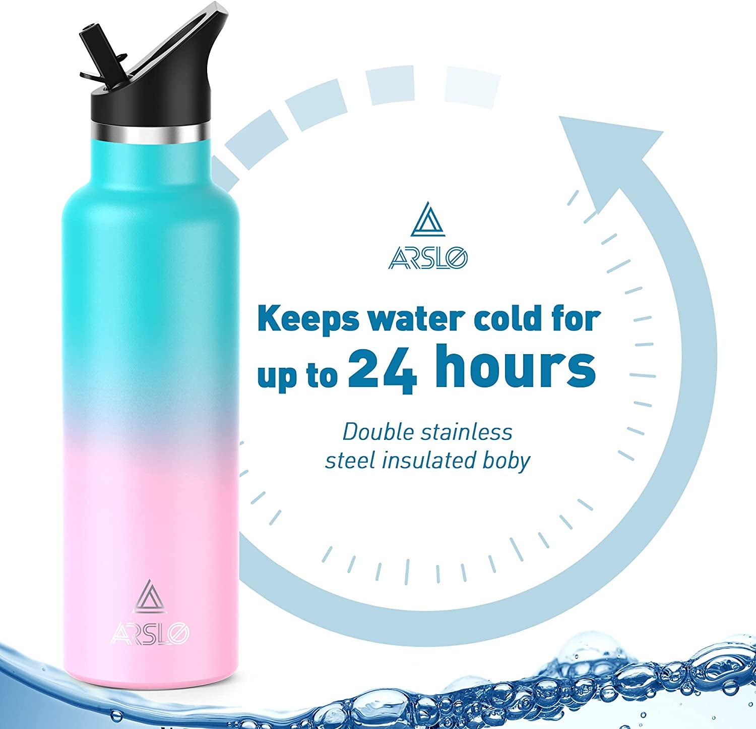 Stainless Steel Double Wall Water Bottle, Vacuum Insulated Bottle with Straw Lid, Insulated Water Bottle Keeps Water Cold for 24 Hours, Hot for 12 Hours, Hiking, Sports