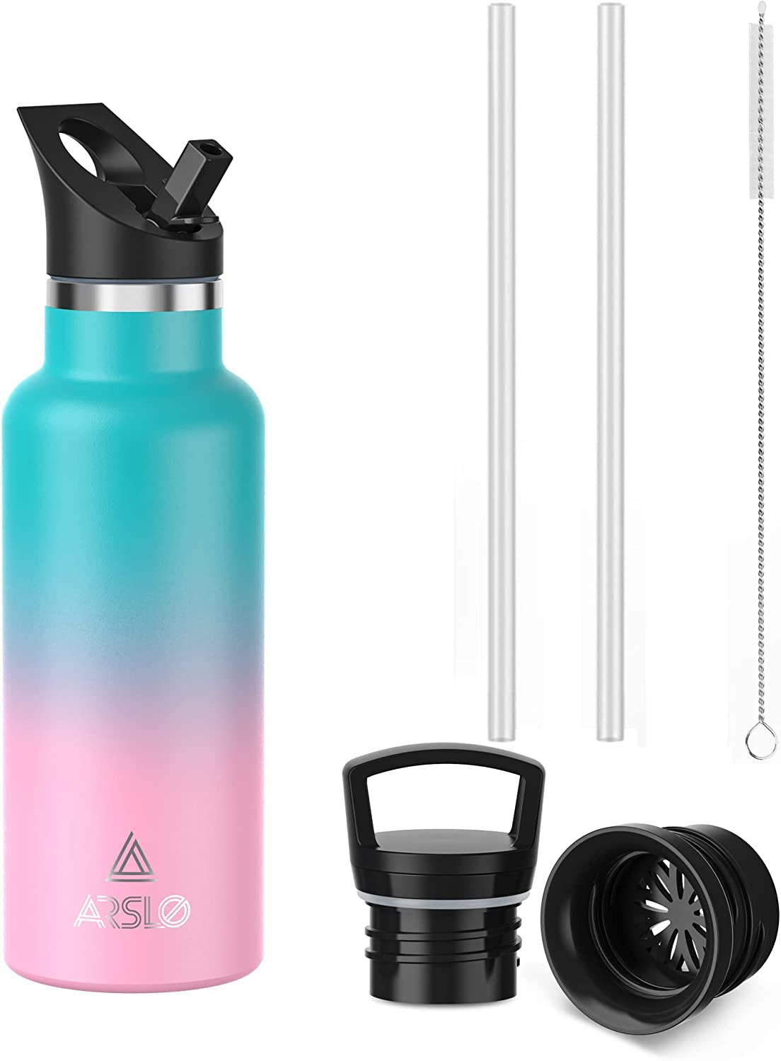 Stainless Steel Double Wall Water Bottle, Vacuum Insulated Bottle with Straw Lid, Insulated Water Bottle Keeps Water Cold for 24 Hours, Hot for 12 Hours, Hiking, Sports