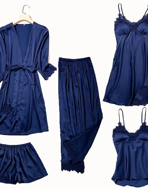 Load image into Gallery viewer, Satin Lace 5 Pieces Pajamas Set
