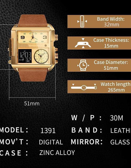 Load image into Gallery viewer, Men Square Large Face Digital Sports Watch,Led Analog Quartz Wrist Watch with Multi-Time Zone 50M Waterproof Stopwatch
