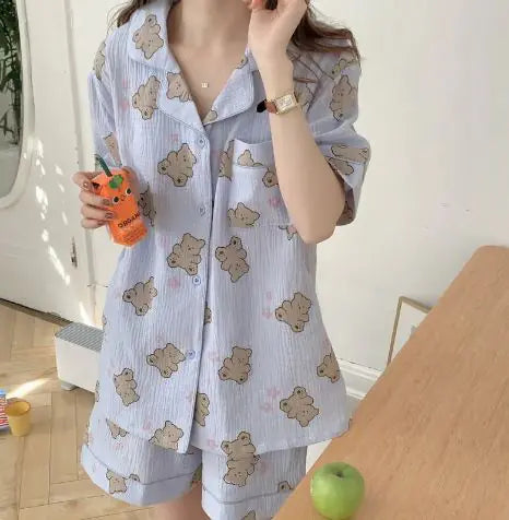 Bear Print Short-sleeved Pajamas Set