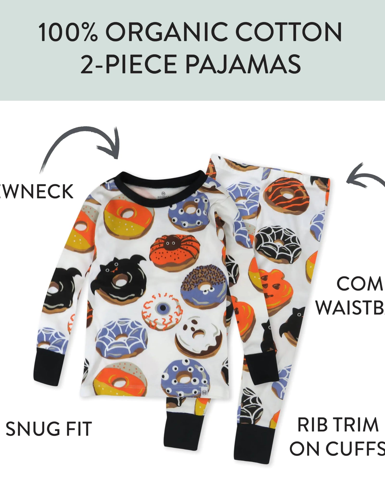 HonestBaby 2-Piece Pajamas Sleepwear PJs 100% Organic Cotton for Infant Baby and Toddler Boys & Girls, Unisex 2T Spoo-oo-keey Donuts