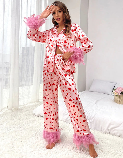 Load image into Gallery viewer, Women Loving Heart Printed Casual Suit Pajamas
