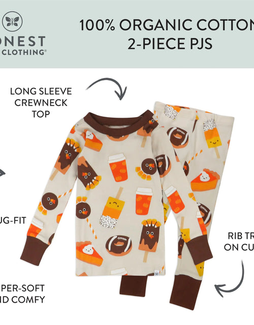 Load image into Gallery viewer, HonestBaby Organic Cotton Holiday Family Jammies Pajamas Toddler 2-Piece 3T Turkey Treats
