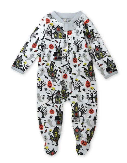 Load image into Gallery viewer, HonestBaby Sleep and Play Footed Pajamas One-Piece Sleeper Jumpsuit Zip-Front PJs Organic Cotton for Baby Boys, Unisex 1 Haunted House 0-3 Months
