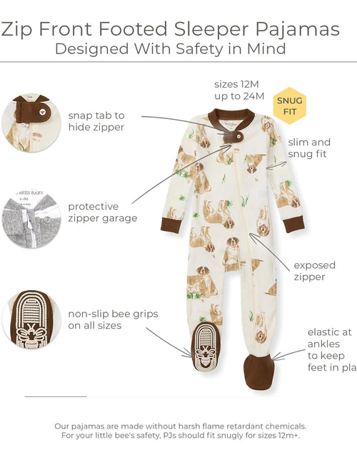 Load image into Gallery viewer, Burt&#39;s Bees Baby Baby Boys&#39; Pajamas, Zip-Front Non-Slip Unisex Footed Sleeper Pjs, Organic Cotton 18 Months St Bernard Dog 1
