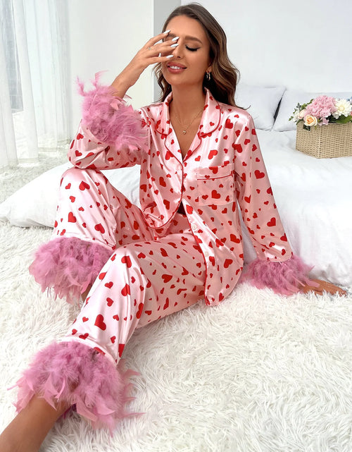 Load image into Gallery viewer, Women Loving Heart Printed Casual Suit Pajamas
