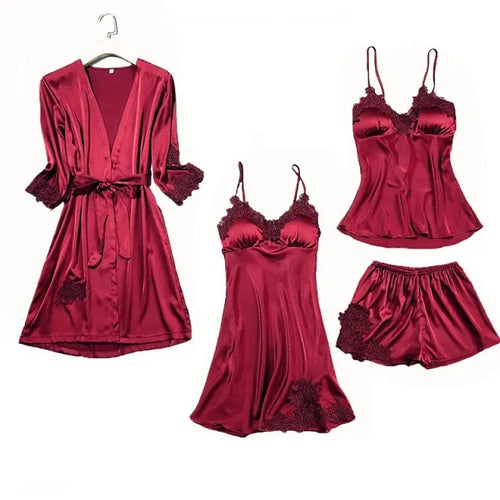 Load image into Gallery viewer, Satin Lace 5 Pieces Pajamas Set
