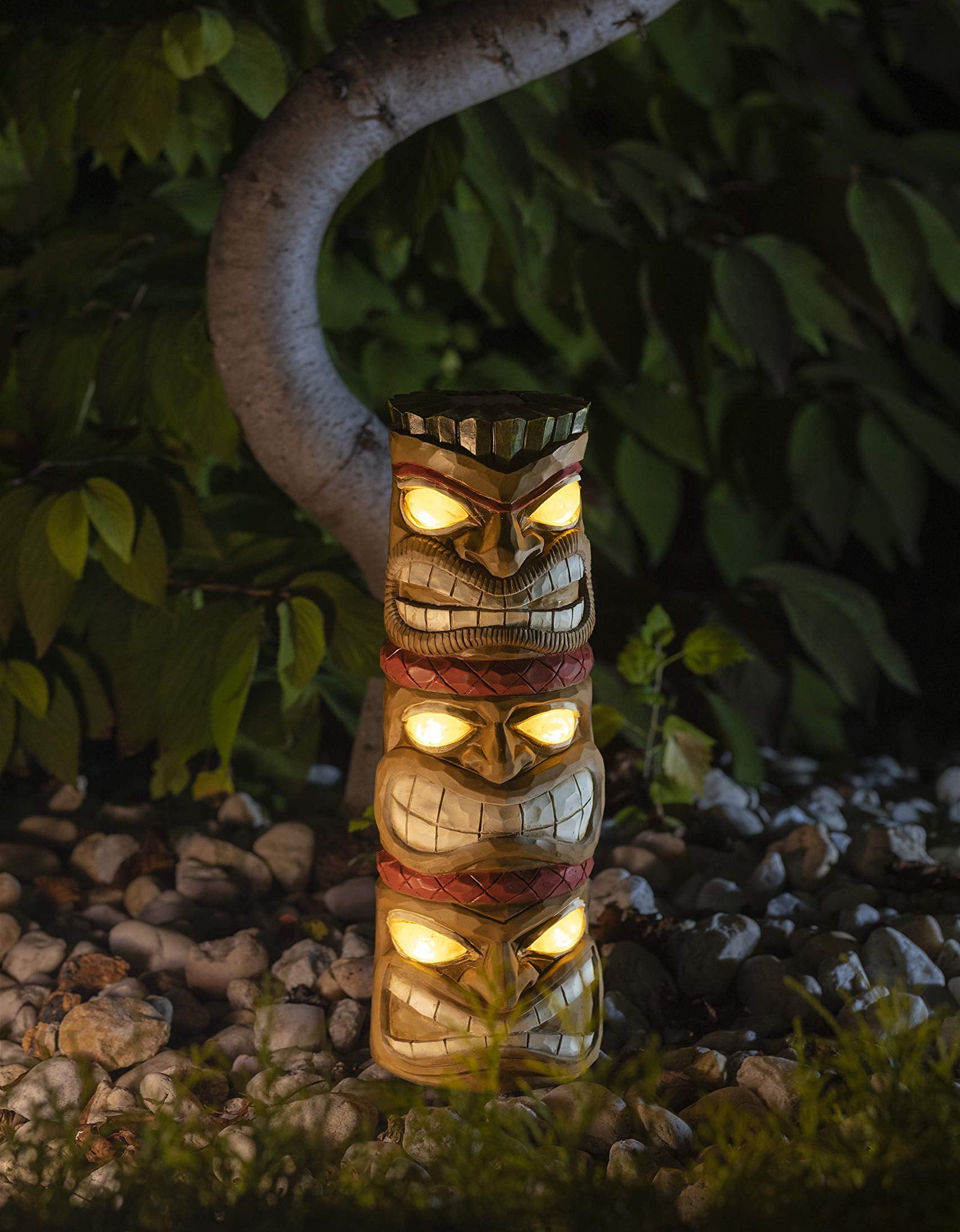 Dawhud Direct |  Triple Tiki Totem Solar Powered Led Outdoor Decor Garden