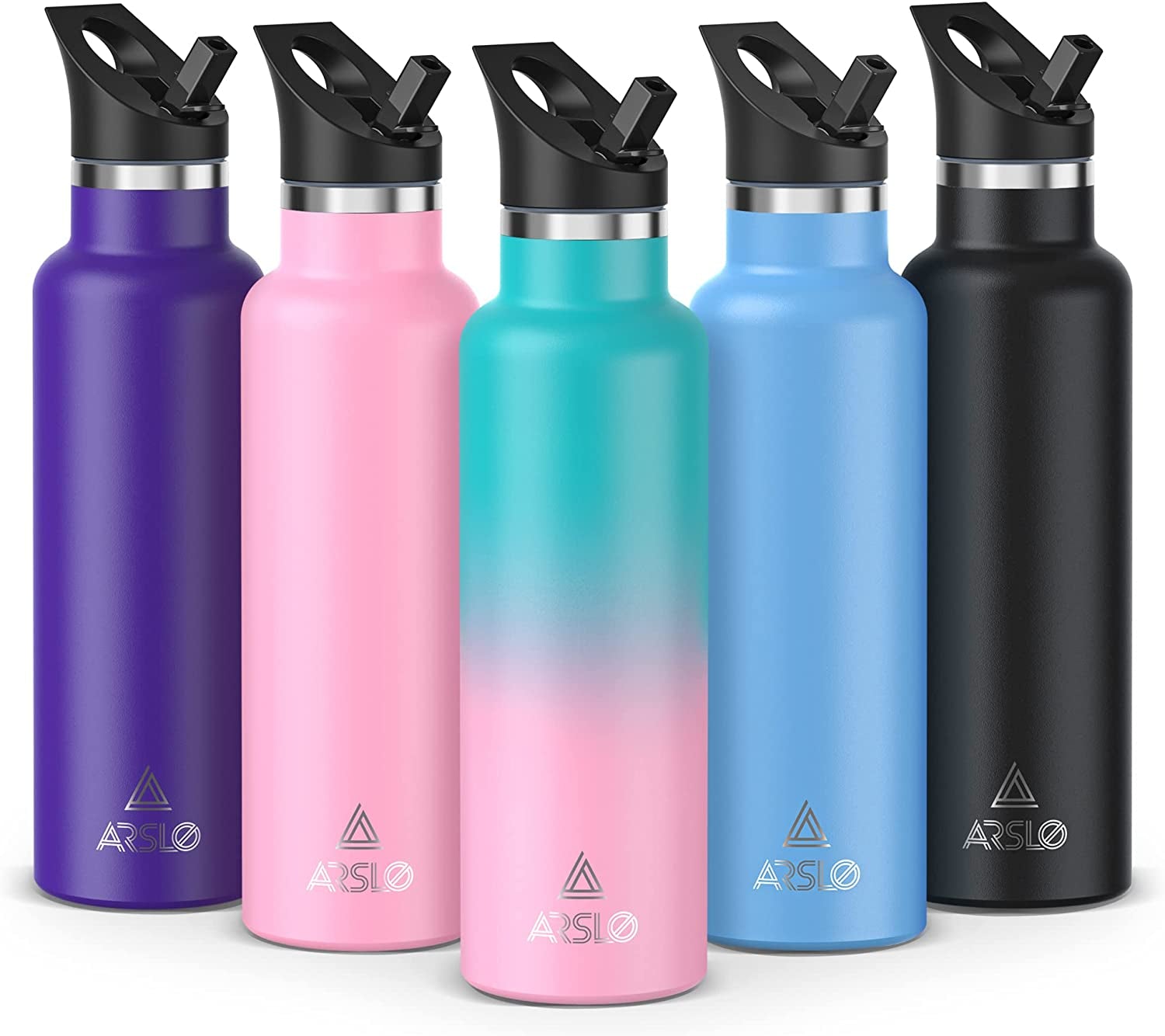 Stainless Steel Double Wall Water Bottle, Vacuum Insulated Bottle with Straw Lid, Insulated Water Bottle Keeps Water Cold for 24 Hours, Hot for 12 Hours, Hiking, Sports