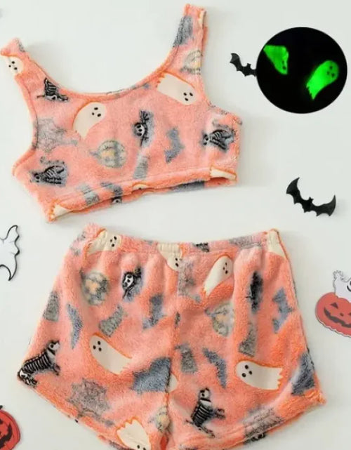 Load image into Gallery viewer, Women&#39;s Luminous Halloween Flannel Pajamas
