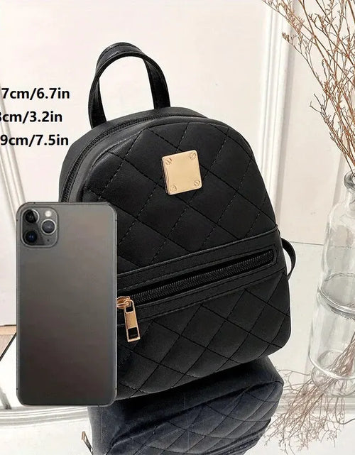 Load image into Gallery viewer, Women&#39;S Cute Small Backpack Rhombic Pattern Backpack with Adjustable Strap Zipper Casual Shoulder Black Mobile Bag
