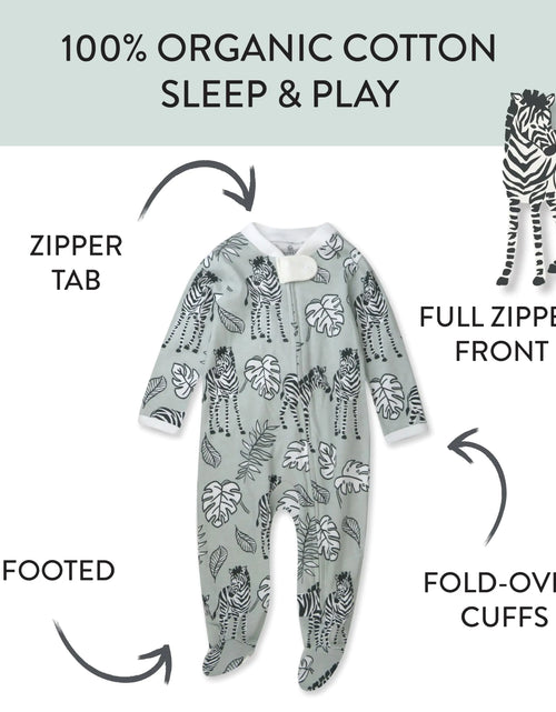 Load image into Gallery viewer, HonestBaby Baby Girls&#39; Sleep and Play Footed Pajamas One-Piece Sleeper Jumpsuit Zip-Front Cotton Pjs 1 Baby Zebra Camo 0-3 Months
