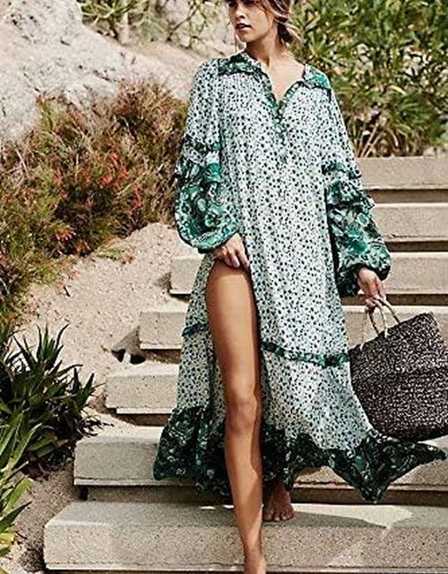 Load image into Gallery viewer, Women&#39;S Long Sleeve Floral Print Bohemian Maxi Dresses with Slit
