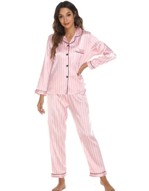 Load image into Gallery viewer, Two Piece Set Pajamas for Women Striped Satin Silk Sleepwear
