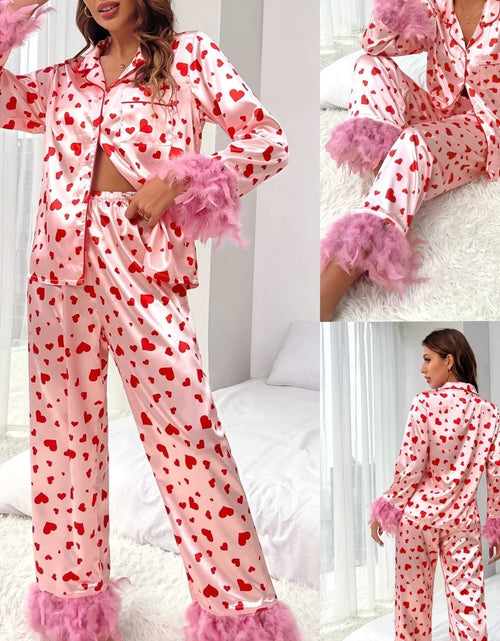 Load image into Gallery viewer, Women Loving Heart Printed Casual Suit Pajamas
