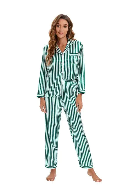 Load image into Gallery viewer, Two Piece Set Pajamas for Women Striped Satin Silk Sleepwear
