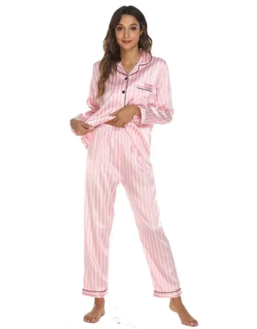 Load image into Gallery viewer, Two Piece Set Pajamas for Women Striped Satin Silk Sleepwear
