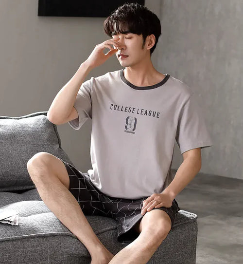 Load image into Gallery viewer, Pajamas Men&#39;s Summer Cotton Short Sleeve Shorts Suit
