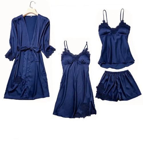 Load image into Gallery viewer, Satin Lace 5 Pieces Pajamas Set
