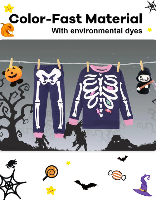 Load image into Gallery viewer, DAUGHTER QUEEN Kids Halloween Pajamas Size 18Months-12Years 2T Skeleton/Navy Blue/Pink-a22
