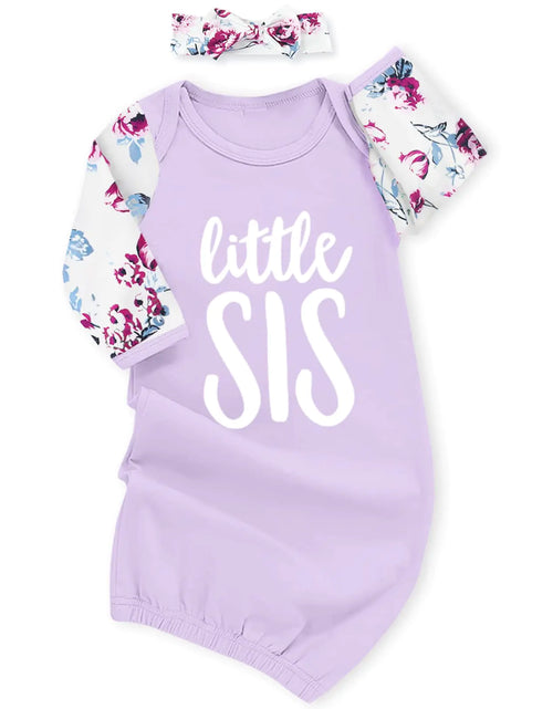 Load image into Gallery viewer, AMAWMW Newborn Baby Girl Little Sister Sleeper Gown Stripe Long Sleeve Nightgown Pajamas Gifts Stuff Essential Outfit A Purple Flower Sleeve 0-6 Months
