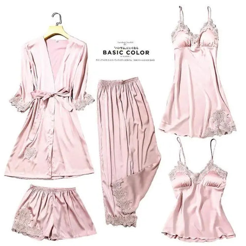 Load image into Gallery viewer, Satin Lace 5 Pieces Pajamas Set
